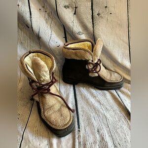 Vintage Snowland Faux Fur Suede Boots Size‎ 8 Sherpa Lined Lace Up Retro Winter